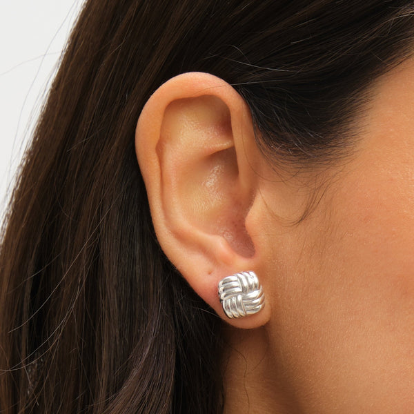Simply Silver Sterling Silver 925 Polished Ridged Sqaure Stud Earrings