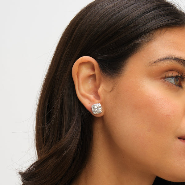 Simply Silver Sterling Silver 925 Polished Ridged Sqaure Stud Earrings