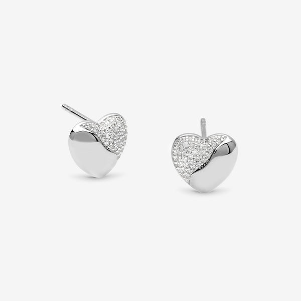 Simply Silver Sterling Silver 925 Polished and Micro Pave Heart Stud Earrings