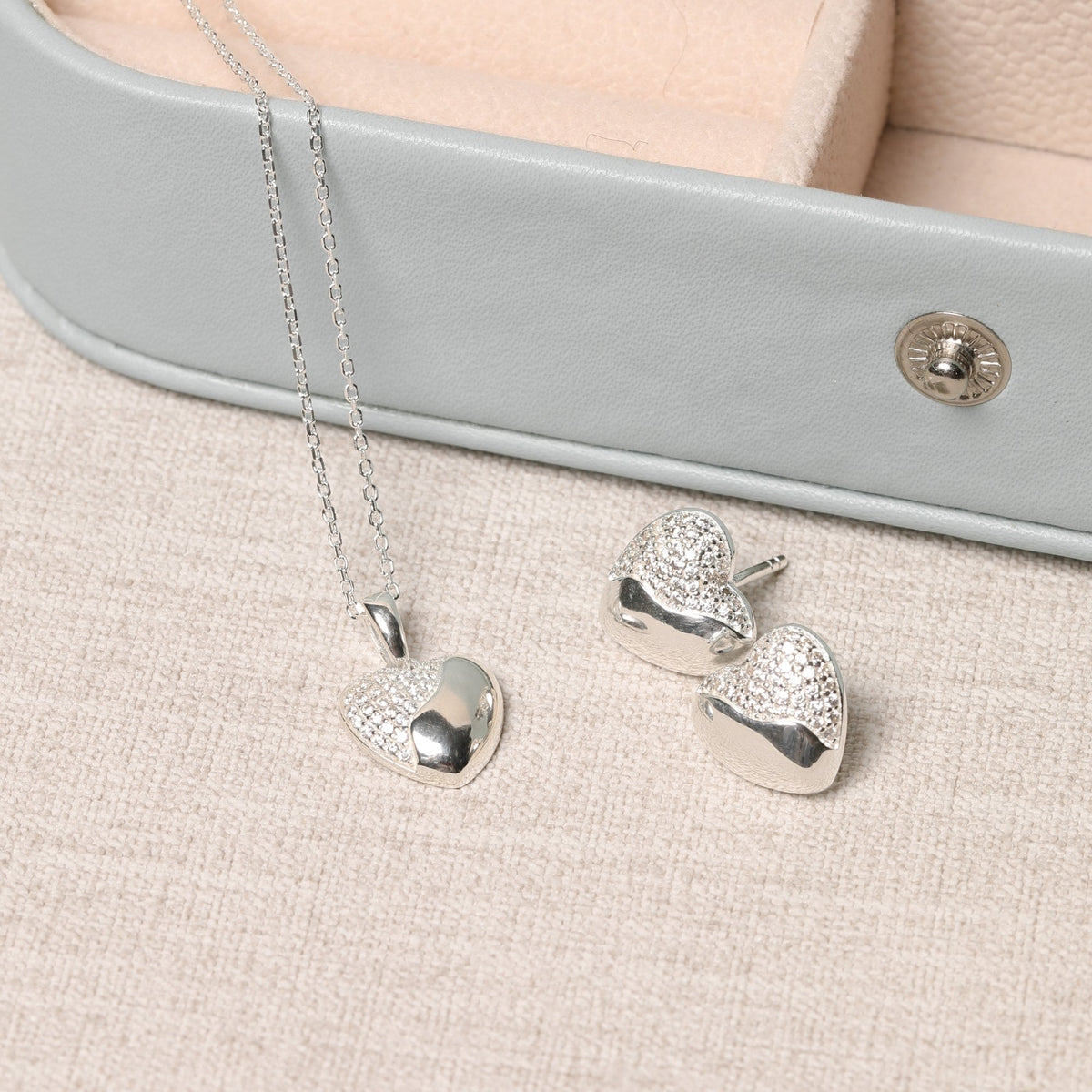 Simply Silver Sterling Silver 925 Polished and Micro Pave Heart Stud Earrings