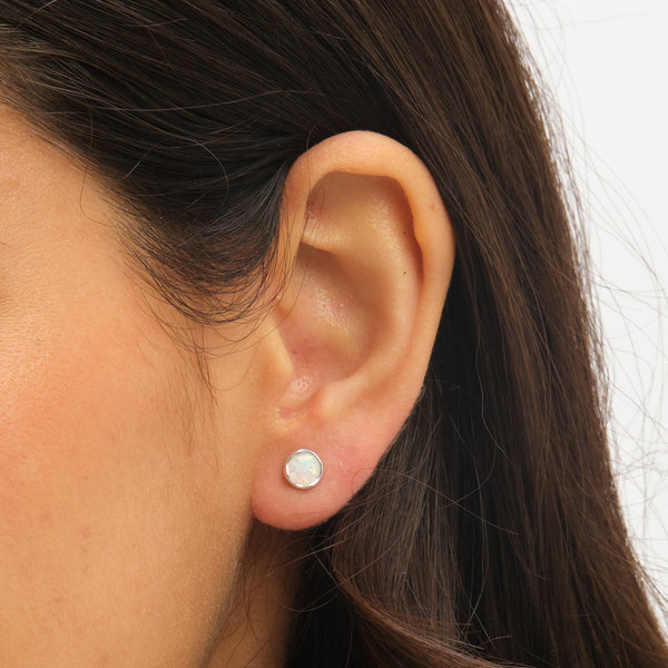 Simply Silver Sterling Silver 925 Polished Opal Stud Earrings