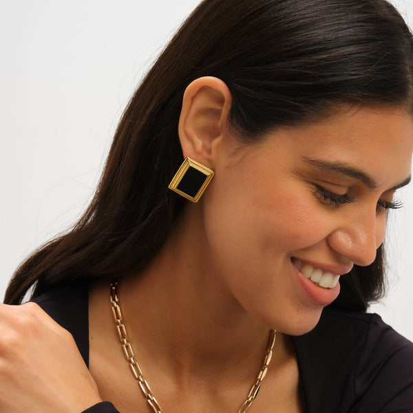Jon Richard Gold Plated And Jet Enamel Earrings