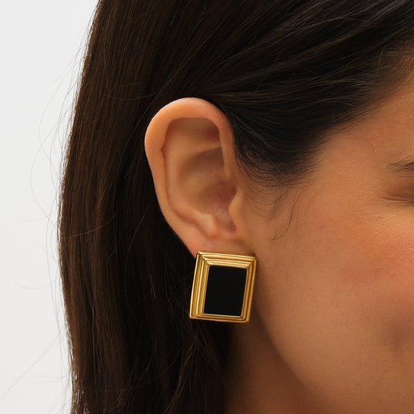 Jon Richard Gold Plated And Jet Enamel Earrings