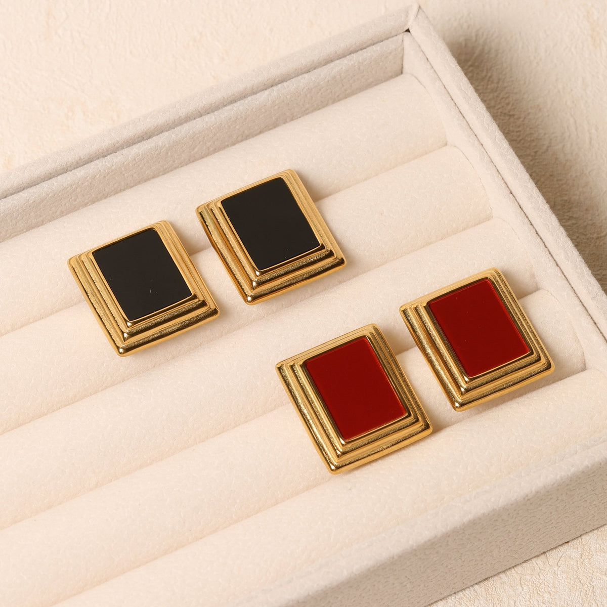 Jon Richard Gold Plated And Jet Enamel Earrings