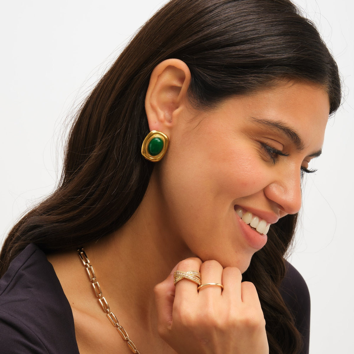Jon Richard Gold Plated And Green Statement Earrings