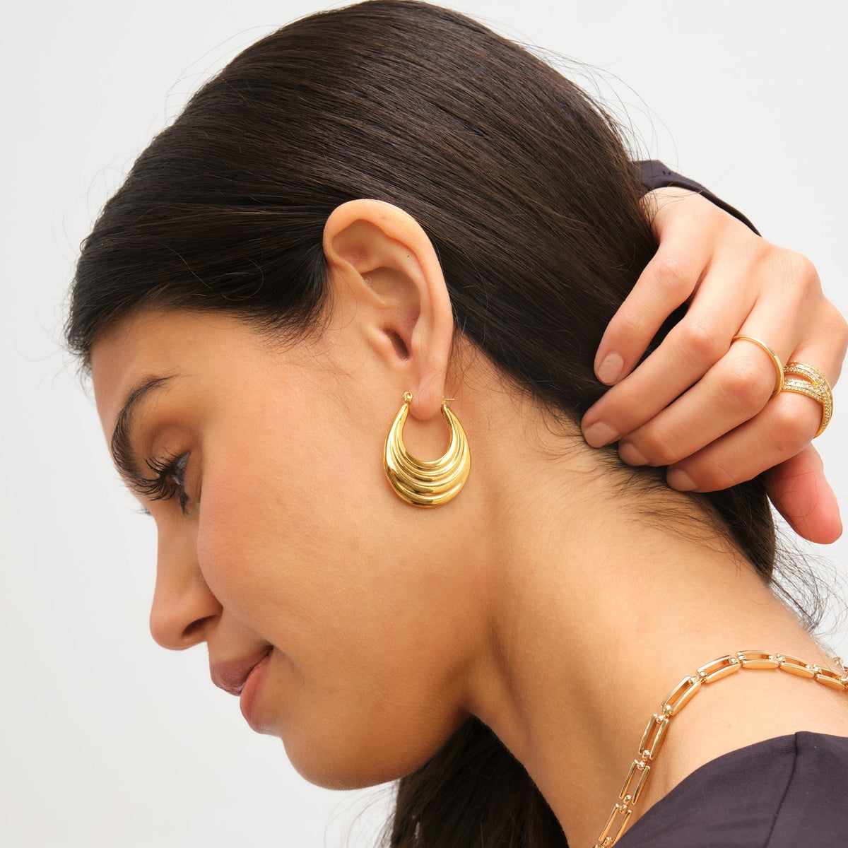 Jon Richard Gold Plated Ridge Hoop Earrings