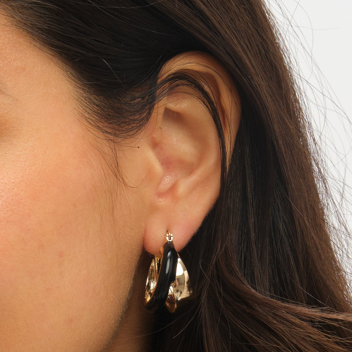 Jon Richard Gold Polished And Jet Enamel Double Hoop Earrings