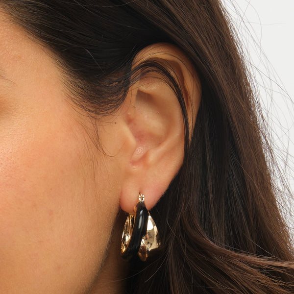 Jon Richard Gold Polished And Jet Enamel Double Hoop Earrings