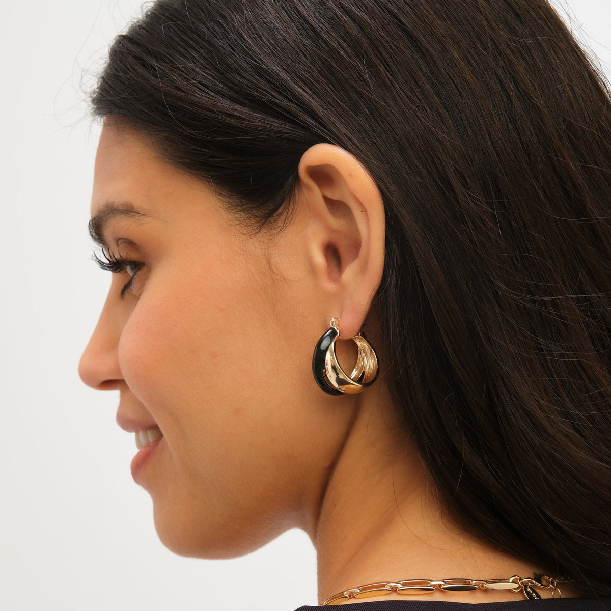 Jon Richard Gold Polished And Jet Enamel Double Hoop Earrings