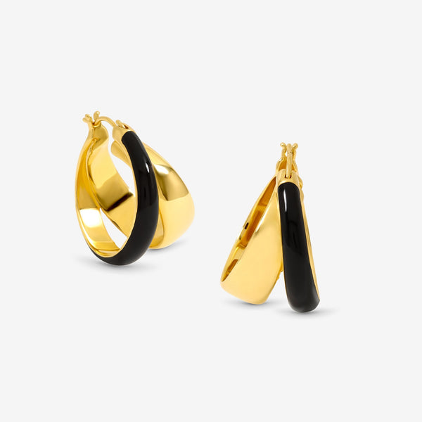 Jon Richard Gold Polished And Jet Enamel Double Hoop Earrings