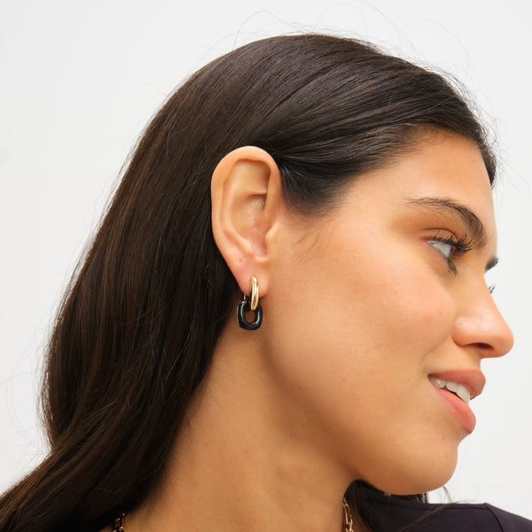 Jon Richard Gold Polished Link And Jet Enamel Link Earrings