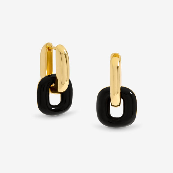 Jon Richard Gold Polished Link And Jet Enamel Link Earrings