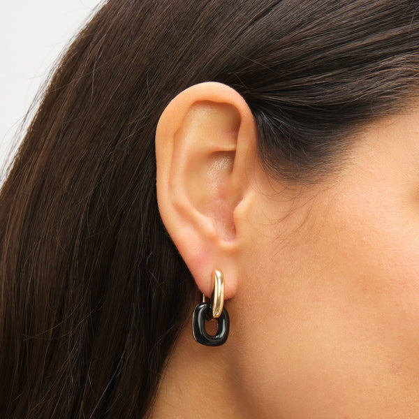Jon Richard Gold Polished Link And Jet Enamel Link Earrings