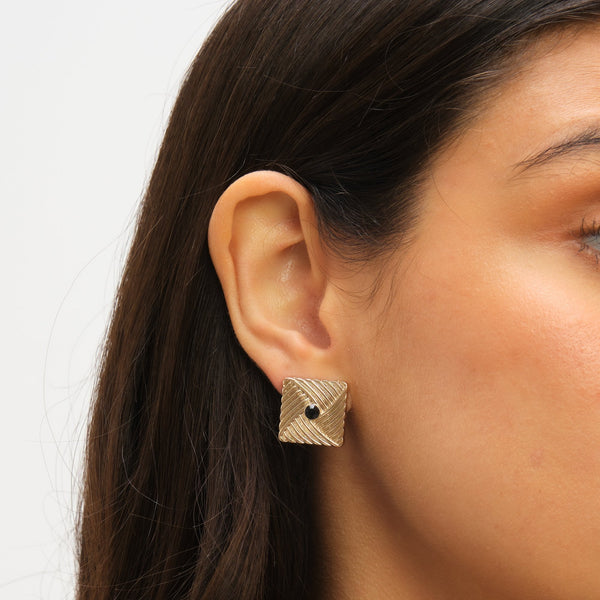 Jon Richard Gold Plated Ridge And Jet Square Earrings