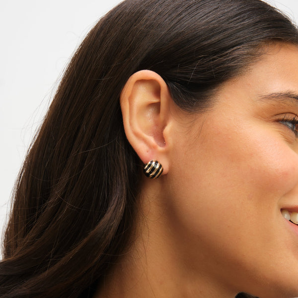 Jon Richard Gold Plated And Jet Enamel Stripe Dome Earrings