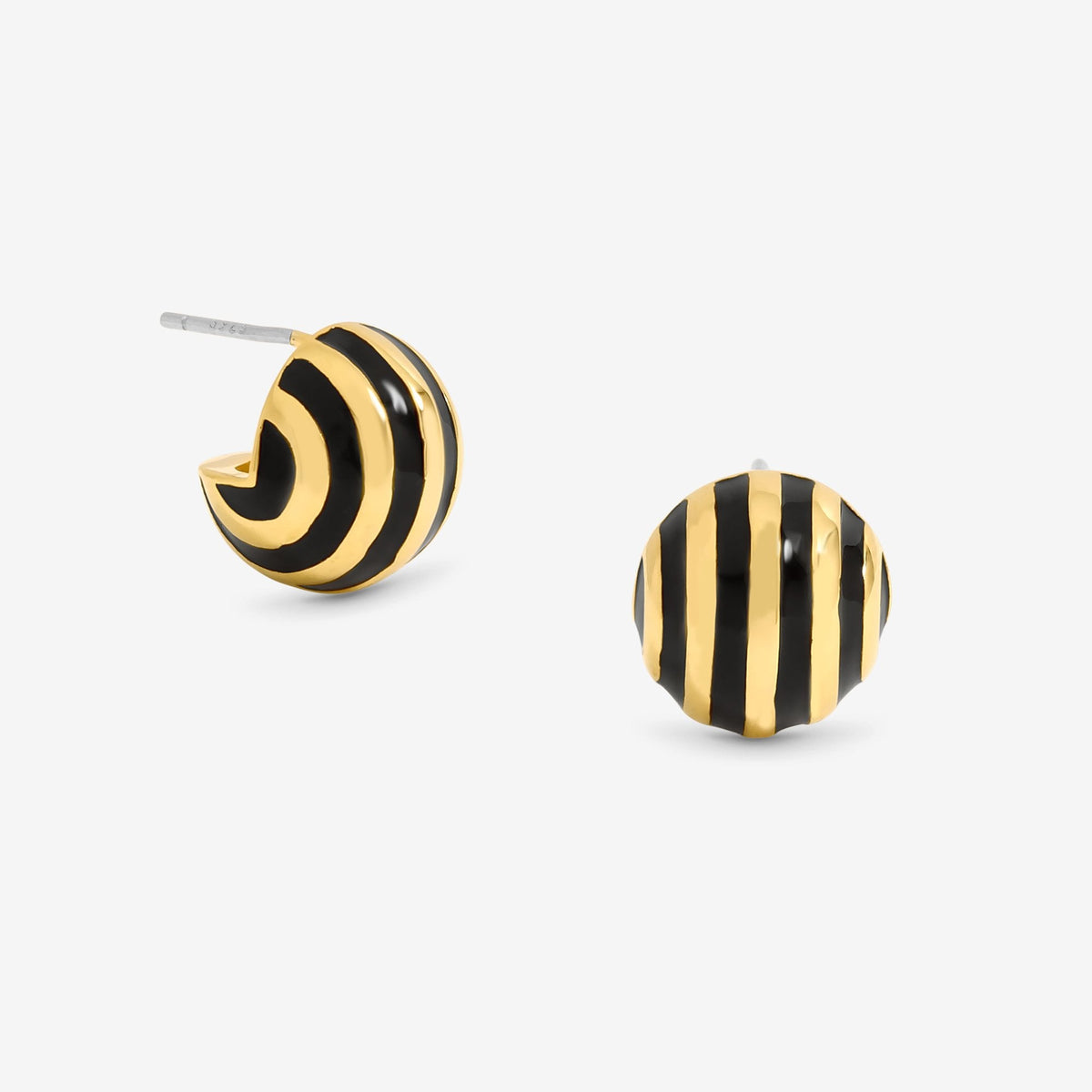 Jon Richard Gold Plated And Jet Enamel Stripe Dome Earrings