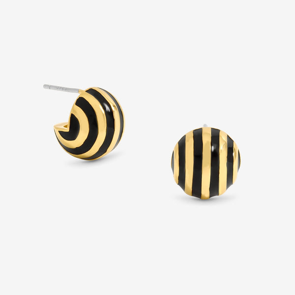 Jon Richard Gold Plated And Jet Enamel Stripe Dome Earrings