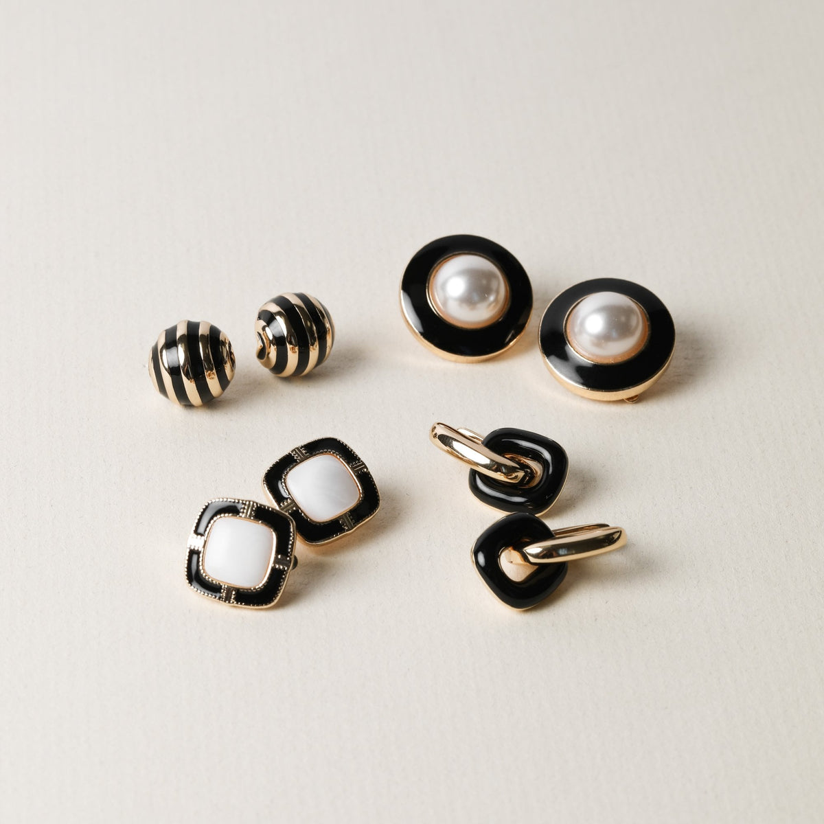 Jon Richard Gold Plated And Jet Enamel Stripe Dome Earrings