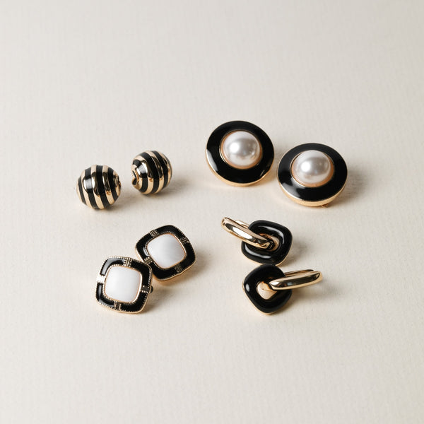 Jon Richard Gold Plated And Jet Enamel Stripe Dome Earrings