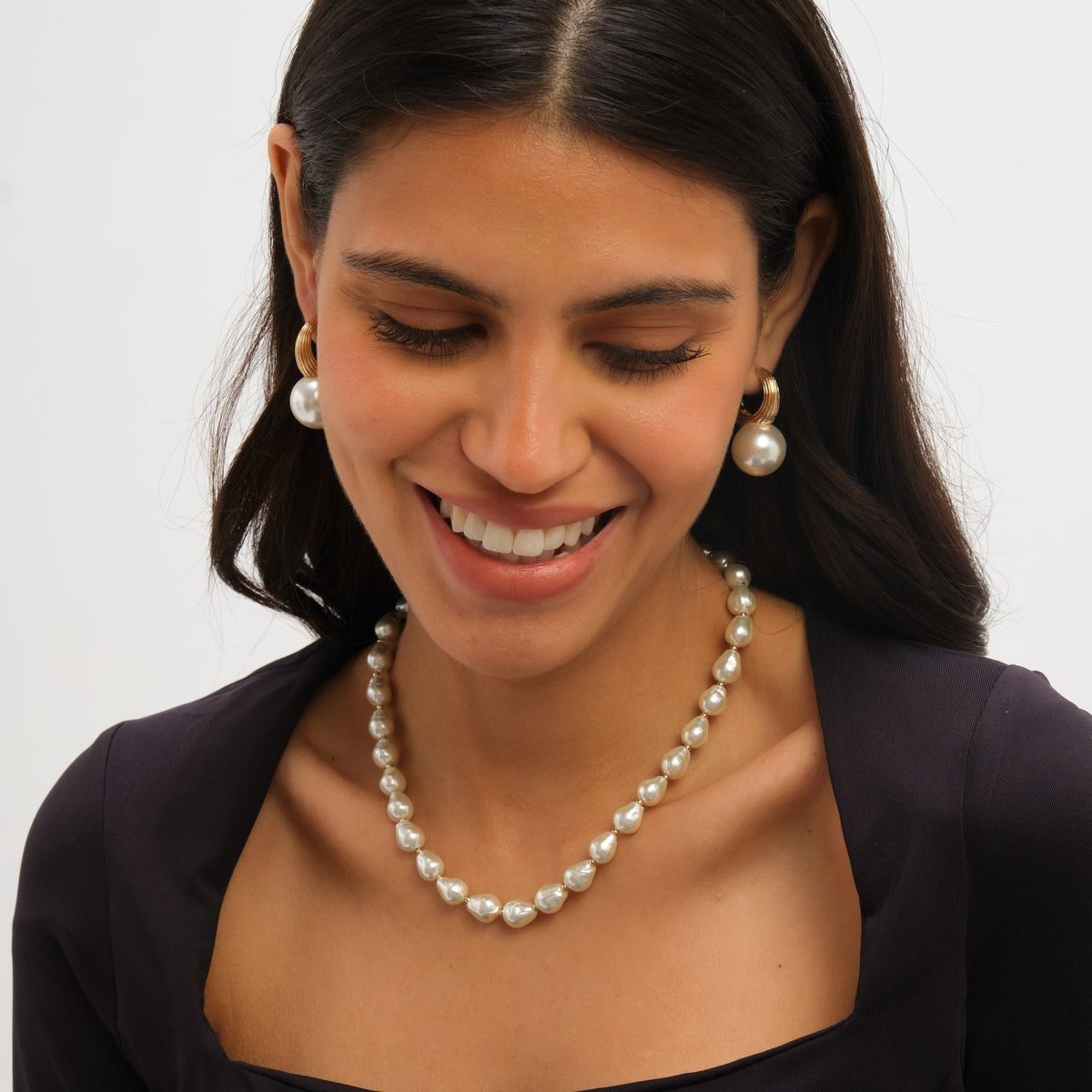 Jon Richard Ridge Hoop And Pearl Statement Earrings