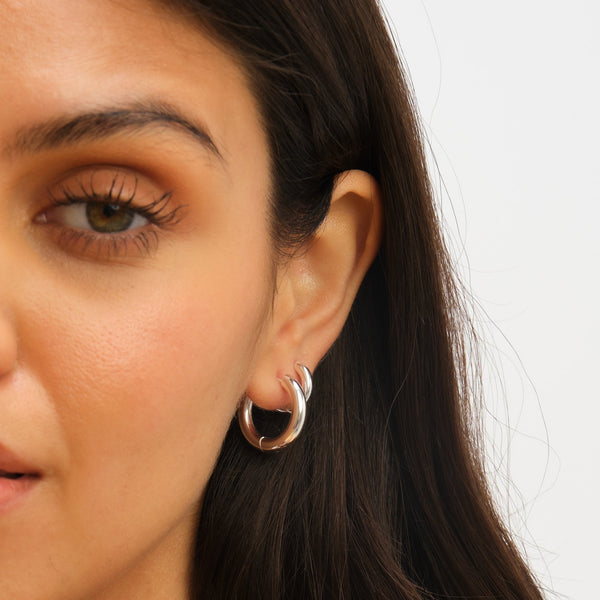 Jon Richard Waterproof Silver Plated Medium Chubby Hoop Earrings