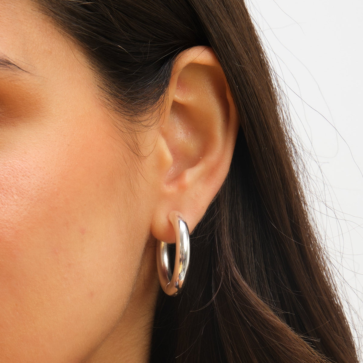 Jon Richard Waterproof Silver Plated Large Chubby Hoop Earrings
