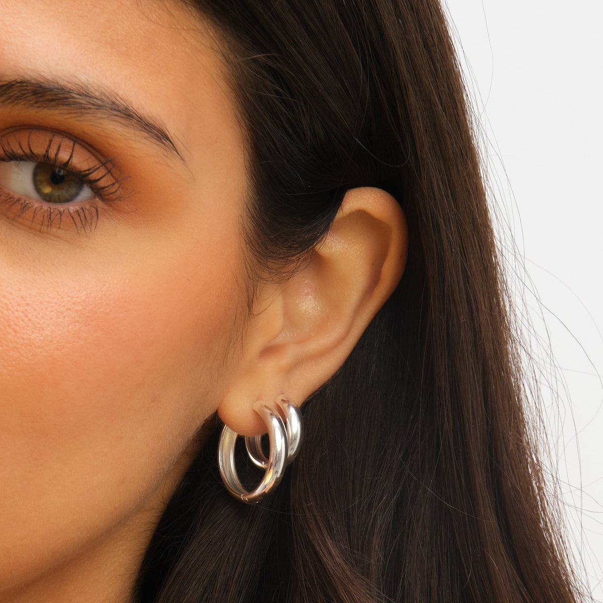 Jon Richard Waterproof Platinum Plated Medium Flat Surface Hoop Earrings