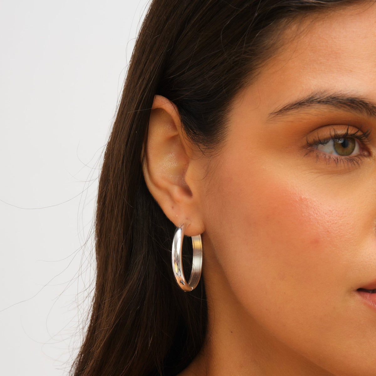 Jon Richard Waterproof Platinum Plated Large Flat Surface Hoop Earrings