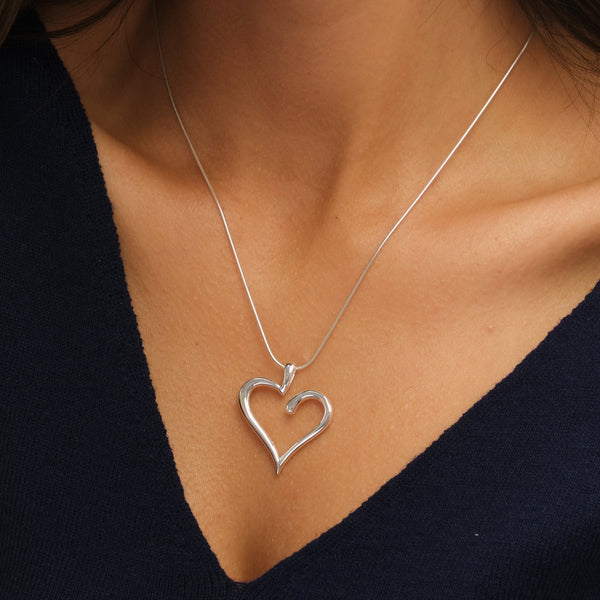 Simply Silver Sterling Silver 925 Polished Open Heart Pendant - Gift Pouch
