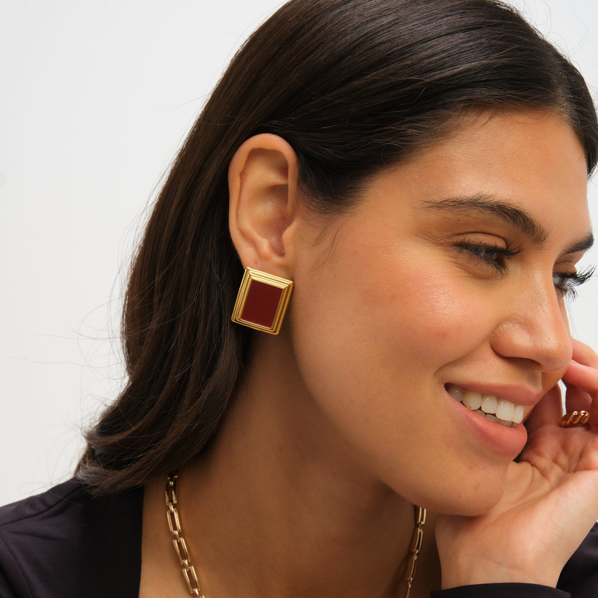 Jon Richard Gold Plated And Red Enamel Earrings