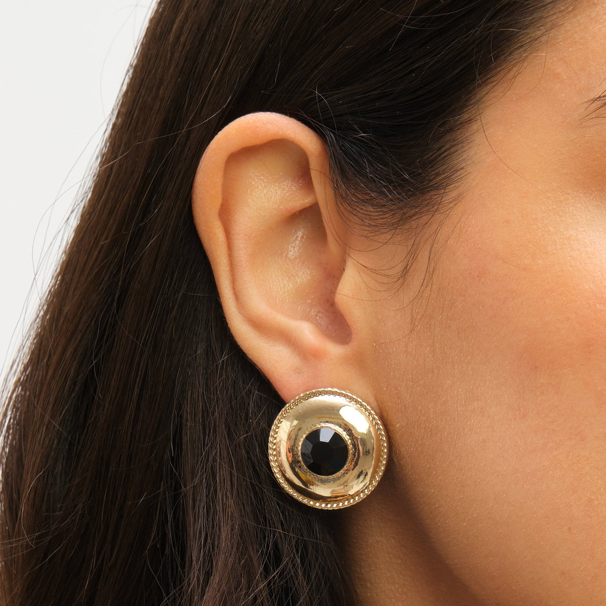 Jon Richard Statement Polished And Jet Round Earrings