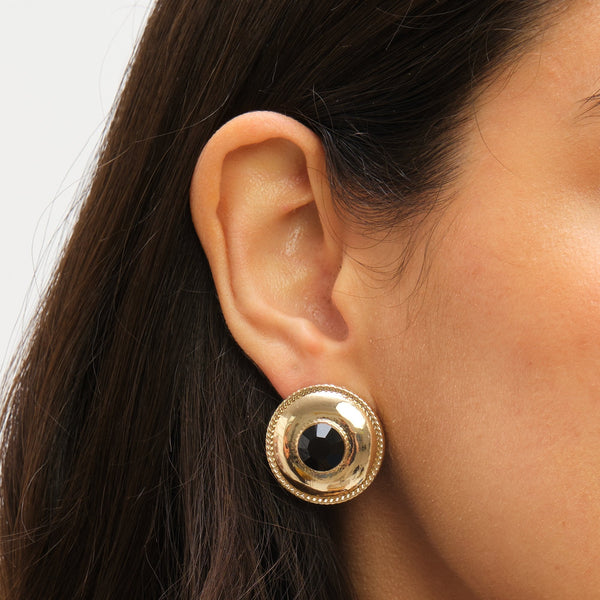Jon Richard Statement Polished And Jet Round Earrings