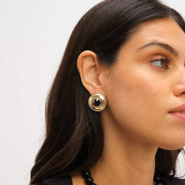 Jon Richard Statement Polished And Jet Round Earrings