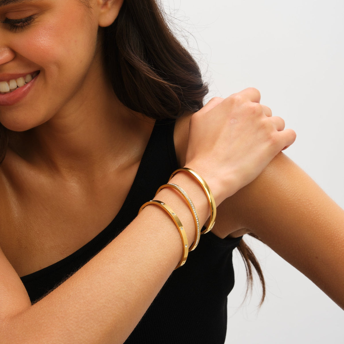 Jon Richard Waterproof Gold Plated Crystal Row Bangle