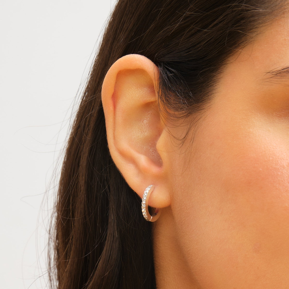 Jon Richard Waterproof Platinum Plated Crystal And Polished Huggie Hoop Earrings