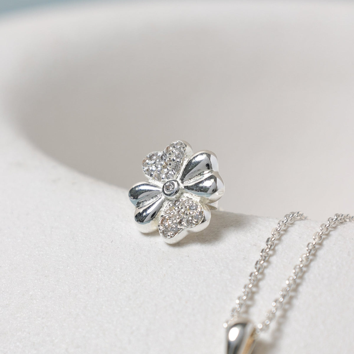 Simply Silver Sterling Silver 925 Micro Pave Cubic Zirconia Centre Clover Stud Earrings