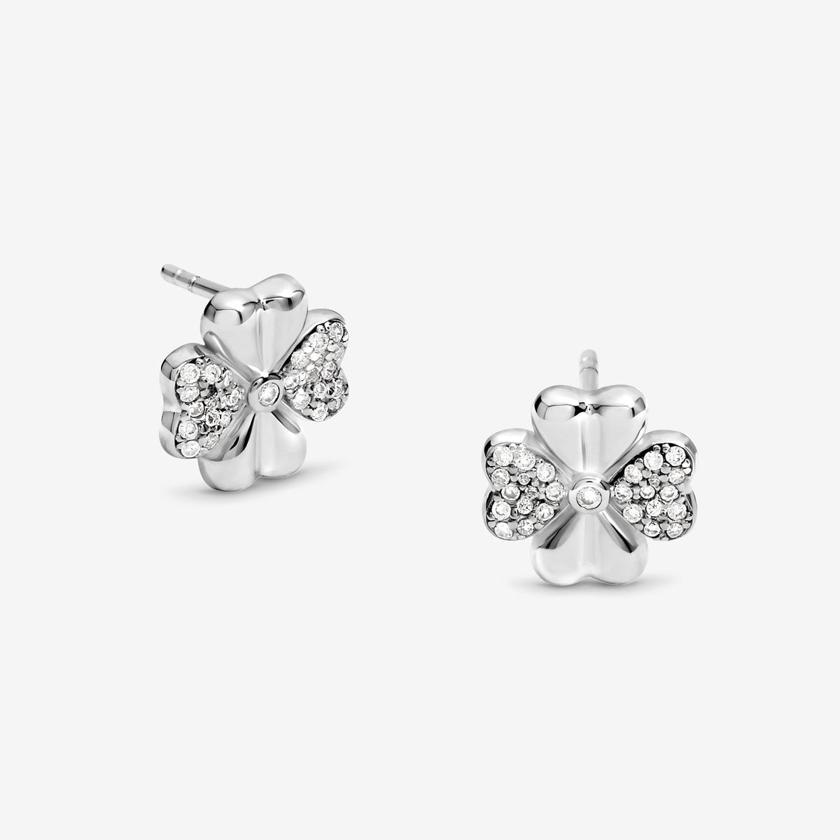 Simply Silver Sterling Silver 925 Micro Pave Cubic Zirconia Centre Clover Stud Earrings