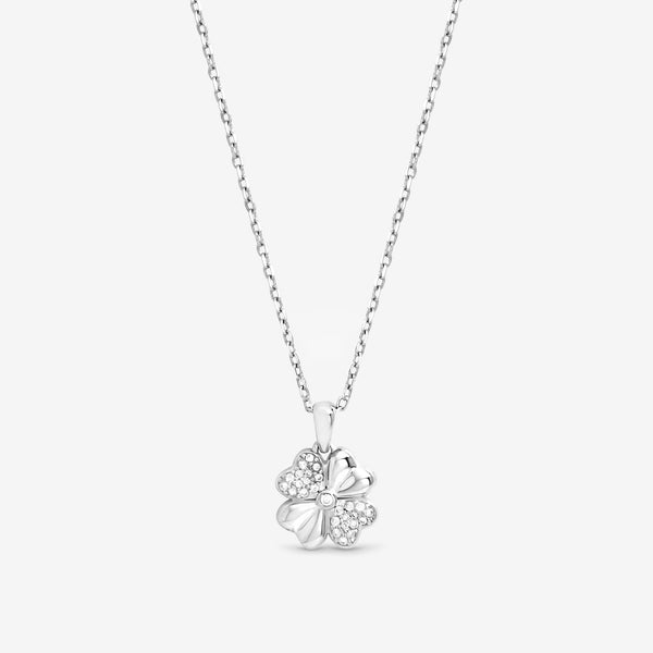 Simply Silver Sterling Silver 925 Polished and Pave Clover Pendant - Gift Pouch