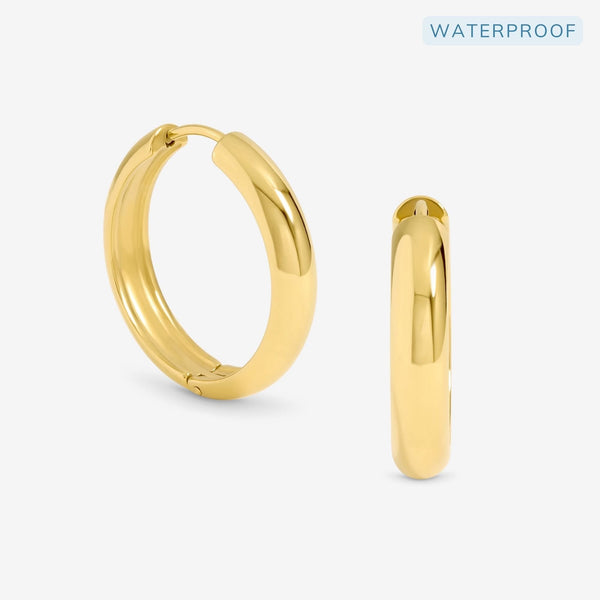 Jon Richard Waterproof Gold Plated Medium Flat Surface Hoop Earrings