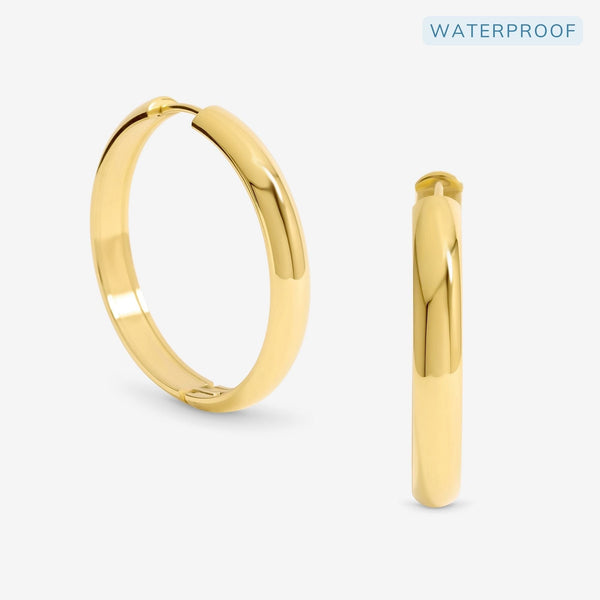 Jon Richard Waterproof Gold Plated Large Flat Surface Hoop Earrings