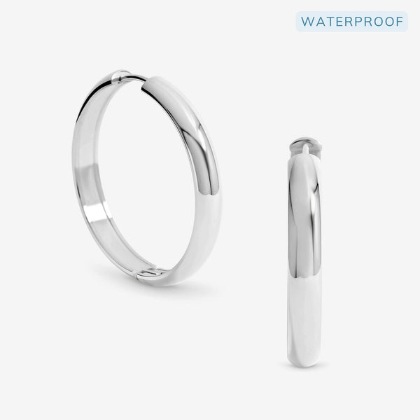 Jon Richard Waterproof Platinum Plated Large Flat Surface Hoop Earrings