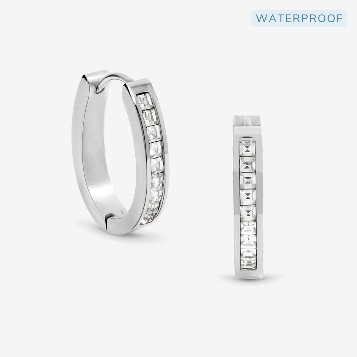 Jon Richard Waterproof Silver Plated Crystal And Polished Hoop Earrings