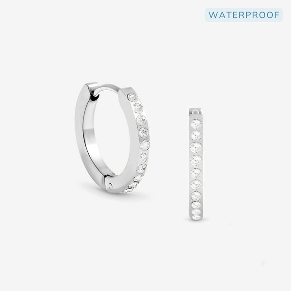 Jon Richard Waterproof Platinum Plated Crystal And Polished Huggie Hoop Earrings