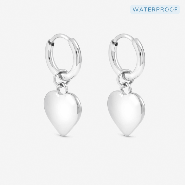 Jon Richard Waterproof Silver Plated Heart Charm Hoop Earrings