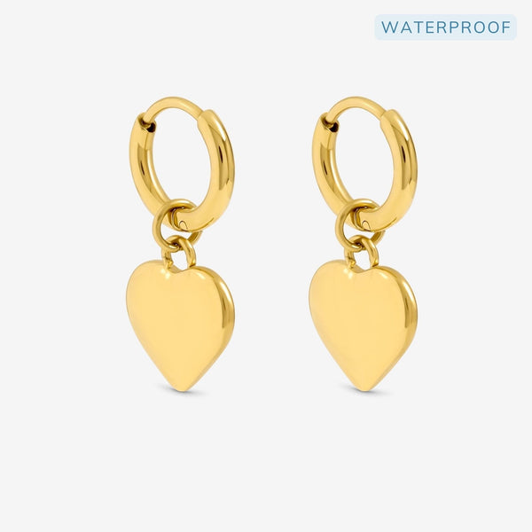 Jon Richard Waterproof Gold Plated Heart Charm Hoop Earrings