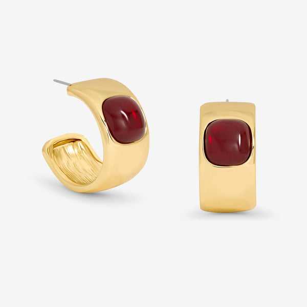 Mood Gold Polished & Red Resin Chubby Hoop Earrings