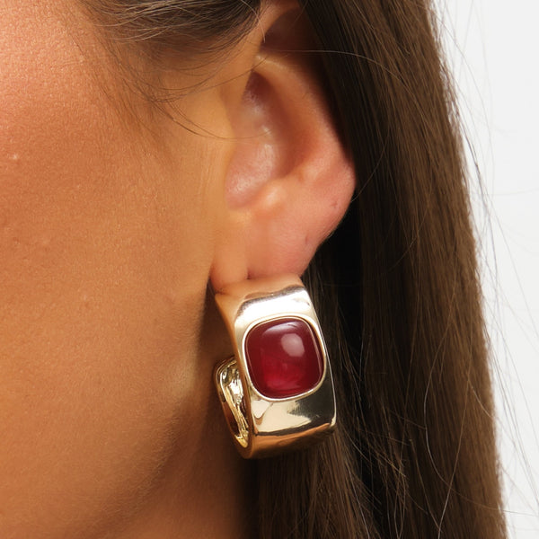 Mood Gold Polished & Red Resin Chubby Hoop Earrings