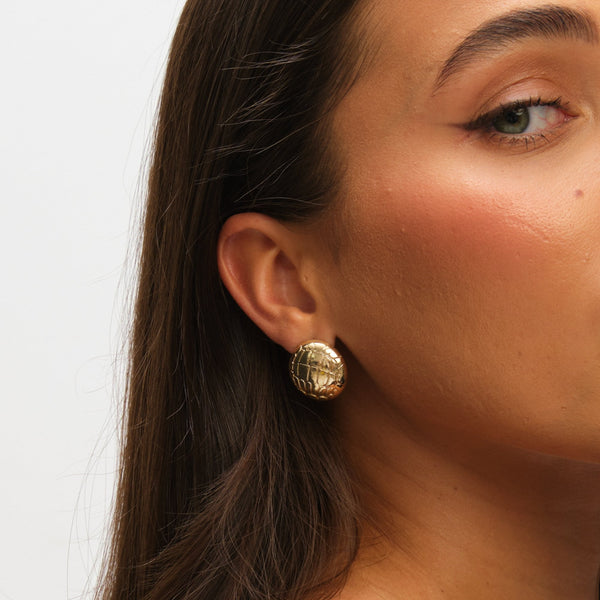 Mood Gold Polished Snake Textured Round Dome Earrings