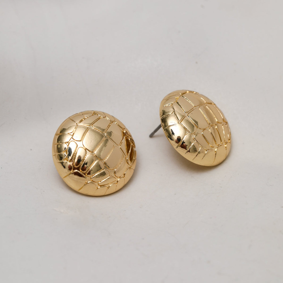 Mood Gold Polished Snake Textured Round Dome Earrings