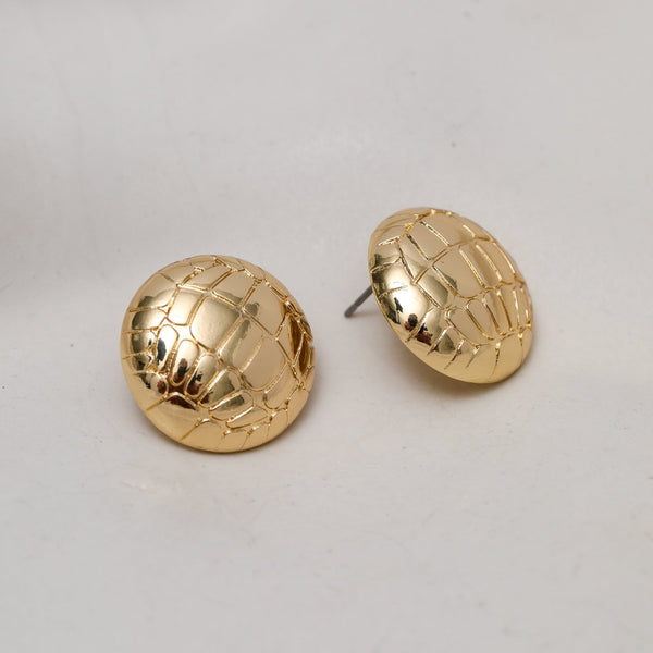 Mood Gold Polished Snake Textured Round Dome Earrings